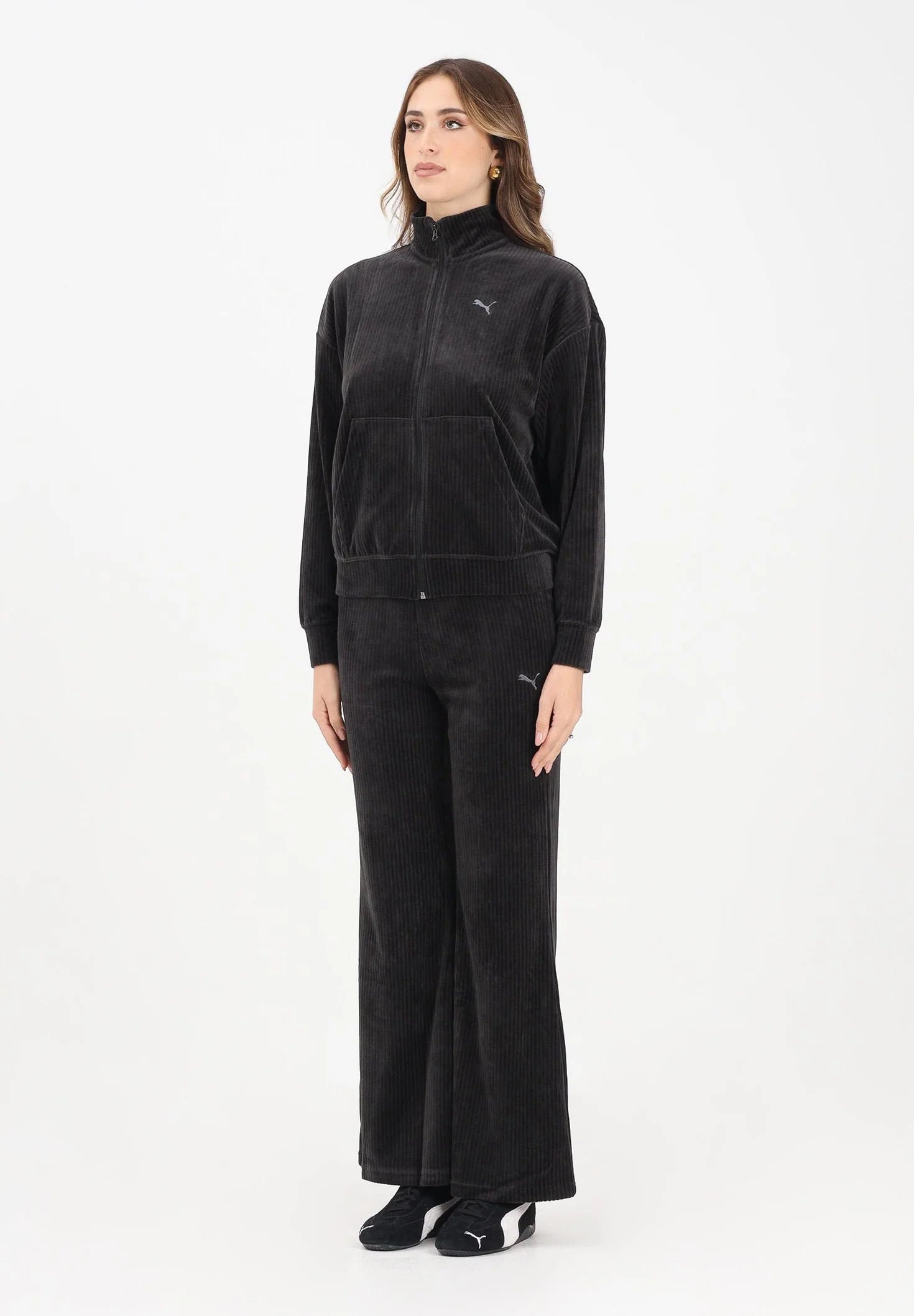 PUMA Tuta sportiva nera da donna realizzata in velluto a costine